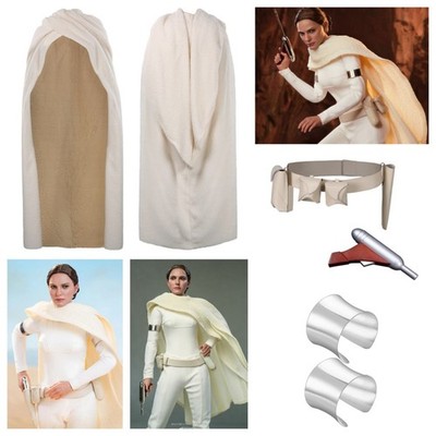 Star Wars Queen Padme Amidala White Cloak Belt Waistbag Armband Blaster Guns set