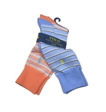 Polo Ralph Lauren Men's Blue-Orange Stripe Pony Logo Dress Socks 2 Pairs