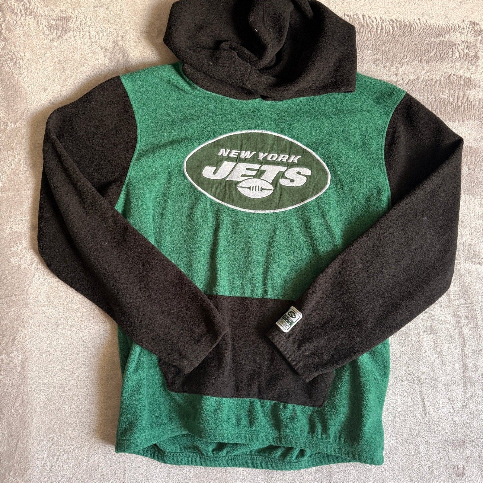 NFL Team Apparel New York Jets Fleece Hoodie Mens Large Green Black Colorblock