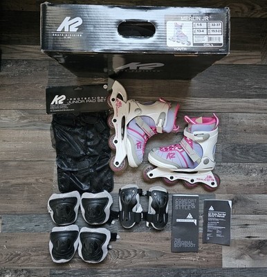 K2 Merlin JR Mädchen Inliner Gr. 32-37 verstellbar weiß/pink in OVP + Schützer