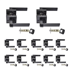 12/15 PCS Passage Door Handle Matte Black Square Door Lever Interior With Keys