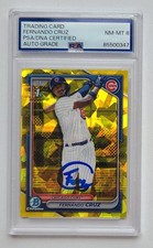 Fernando Cruz Signed 2024 Bowman Chrome Sapphire Yellow RC 69/75 PSA/DNA 8 AUTO