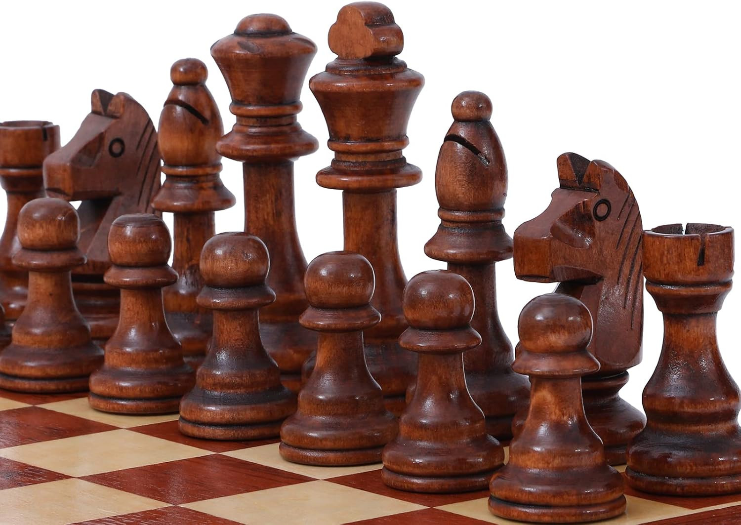Complete 32 Piece Staunton Chess Set Medium Brown 4.3 Inch King Wooden Pieces