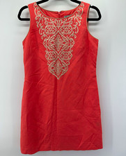 Eliza J Shift Dress Size 6P Coral Floral Embroidered Round Neck Sleeveless Lined