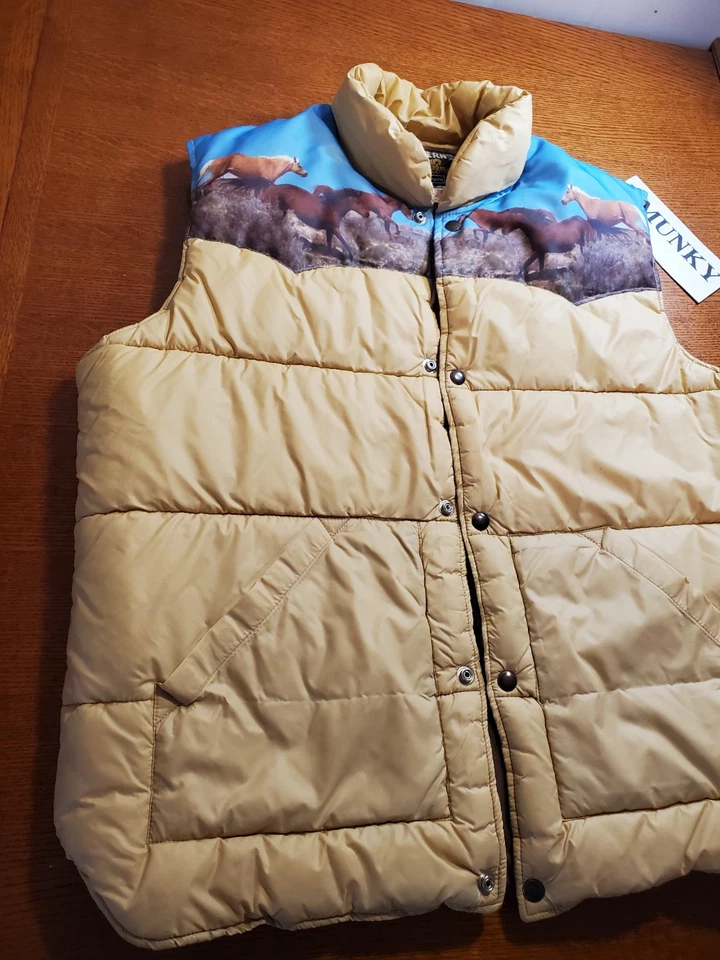 Vtg Sears Western Outdoor Wear Horse Vest Men's XL Tall Brown Beige Snap RARE - Image 2 of 4