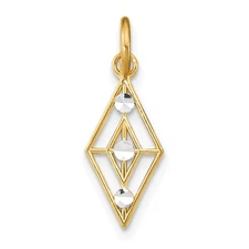 14k Yellow Gold Rhodium Diamond-Cut Diamond Shaped Charm Pendant Gift for Her