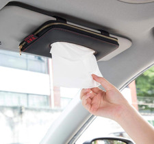 Black Leather Car Visor Tissue Holder, Zipper Sun Visor Tissue Box for Auto  Ca