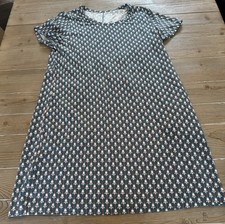 Duluth Trading Co Boho Ikat Paw Shirt Dress Soft Lyocell Cotton Stretch Teal XL