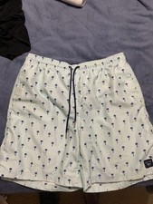 Mens Spicy Tuna Swim Trunks Palm Trees Lt. Blue Large Lined Board Shorts Preppy