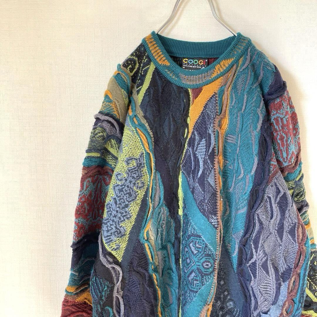 【USA古着】old-coogi 3d knit pure new wool COOGI] Vintage 3D Knit [1990s-] Super Rare multicolor SIZE M