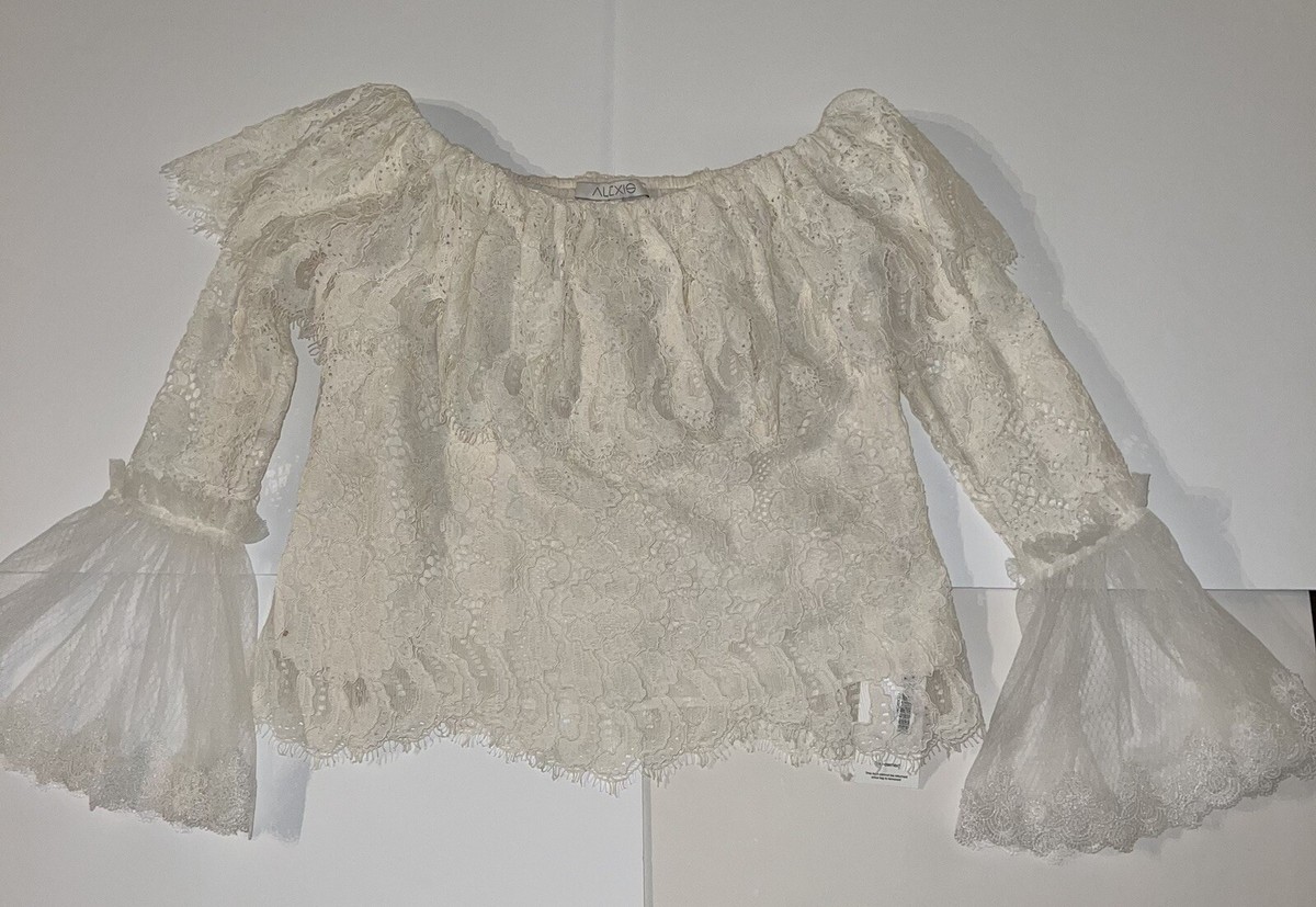 Lace White Off The Shoulder Bell Sleeve Top Off Shoulder Long