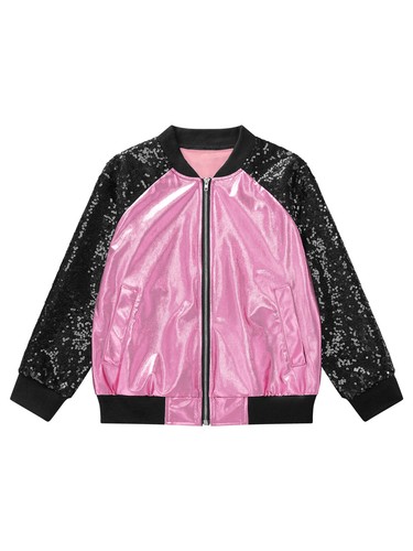 Kids Girl Streetwear Sequins Toddler Flight Jacket Zipper Shiny Coat Outwear - Picture 60 of 67
