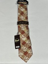 Mens St Patrick Beige Brown Box Pattern Tie With Matching Pocket Square NEW