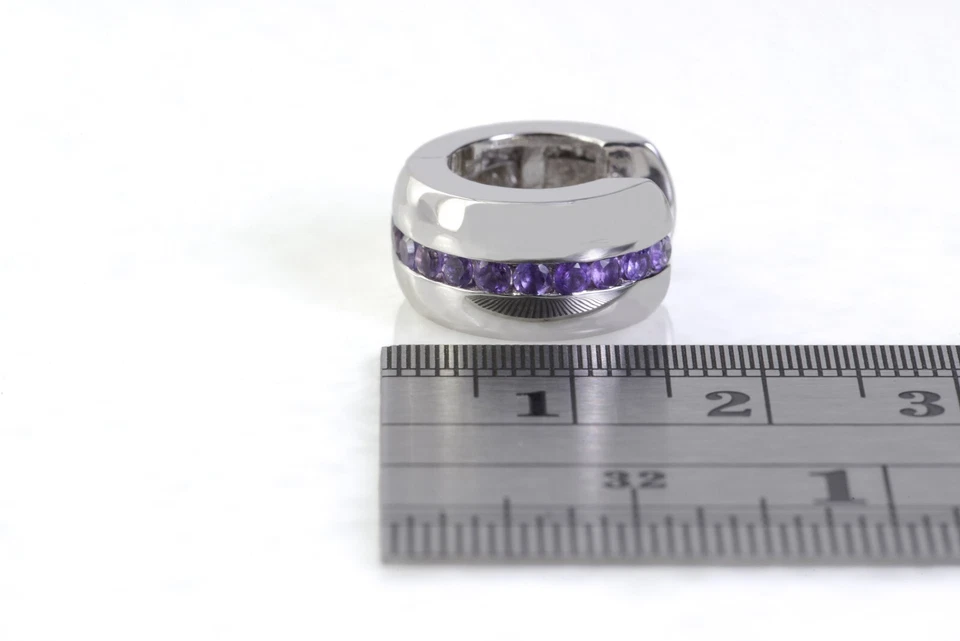 Amethyst Hoop Earrings 925 Silver 16mm Rhodium Plated  Style - Image 4 of 4