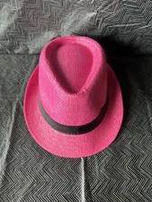 Paper Straw Hat Fedora Adult Pink