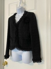 Nine West Black Embellished Wool Blend Loop & Hook Front Ladies Jacket Sz 4