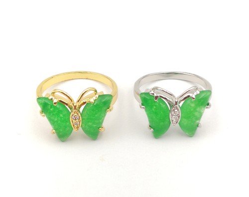 Genuine Ice Green Jade 18KGP Cubic Zirconia Butterfly Ring Size: 6.7.8.9 - Picture 1 of 14