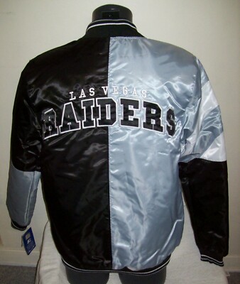 Raiders Jacket Las Vegas 50/50 SILVER/BLACK Starter Snap Down Jacket  SM L  2X