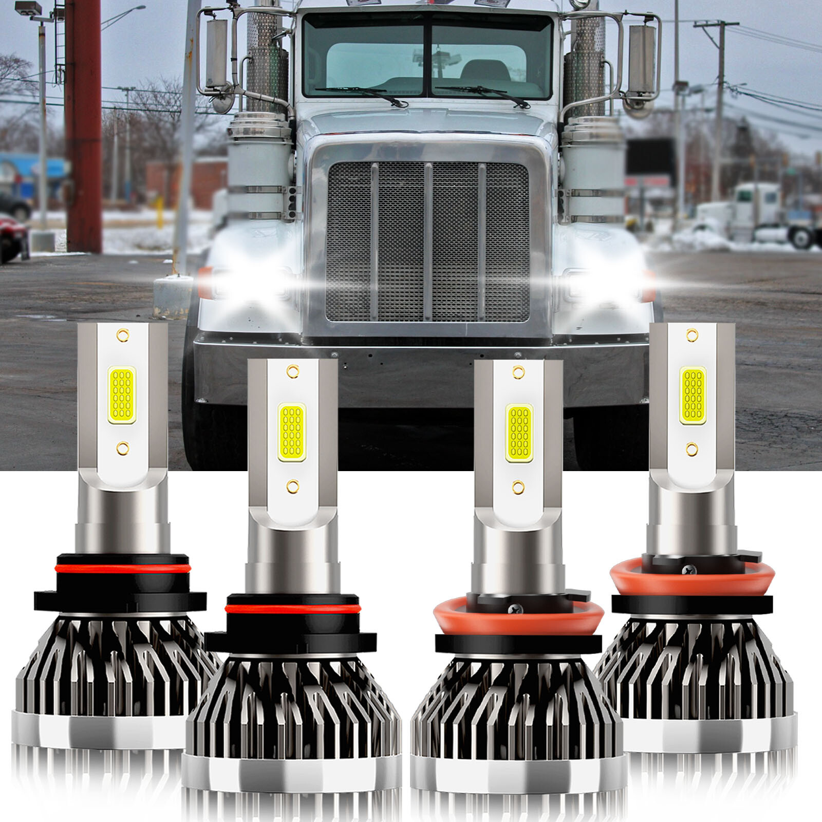 2016-2017 Peterbilt 367 4PCS 9005 H11 LED Headlight High Low Beam Bulbs