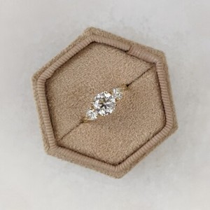 Authentic 3 Stone Solitaire 1.5 Ct Round Moissanite Engagement Ring 14K Yellow Gold Plated