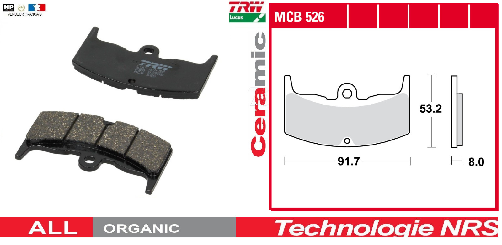 Plaquettes frein avant moto Honda VT 500 E PC11 1983 1984 1985 TRW MCB526