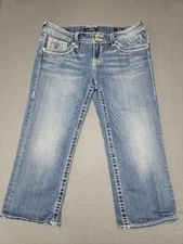 VIGOSS~ The Chelsea Capri Size 11 / 12 Stretch Denim Rhinestones Embroidered