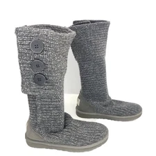 UGG Australia 1876 Cardy Knit Tall Fold Over Gray Silver Boots 3 Button Size 7