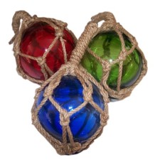 Set Of 3 Nautical Seaside Beach Glass Fisherman's Floats 7.5cm 3 Colours Float