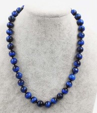 Natural 10mm Blue Tiger's Eye Gemstone Round Beads Necklace 14-54'' AAA