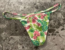 NWT VICTORIA'S SECRET WHITE PINK GREEN PALM FERN TROPICAL V STRING THONG PANTIES