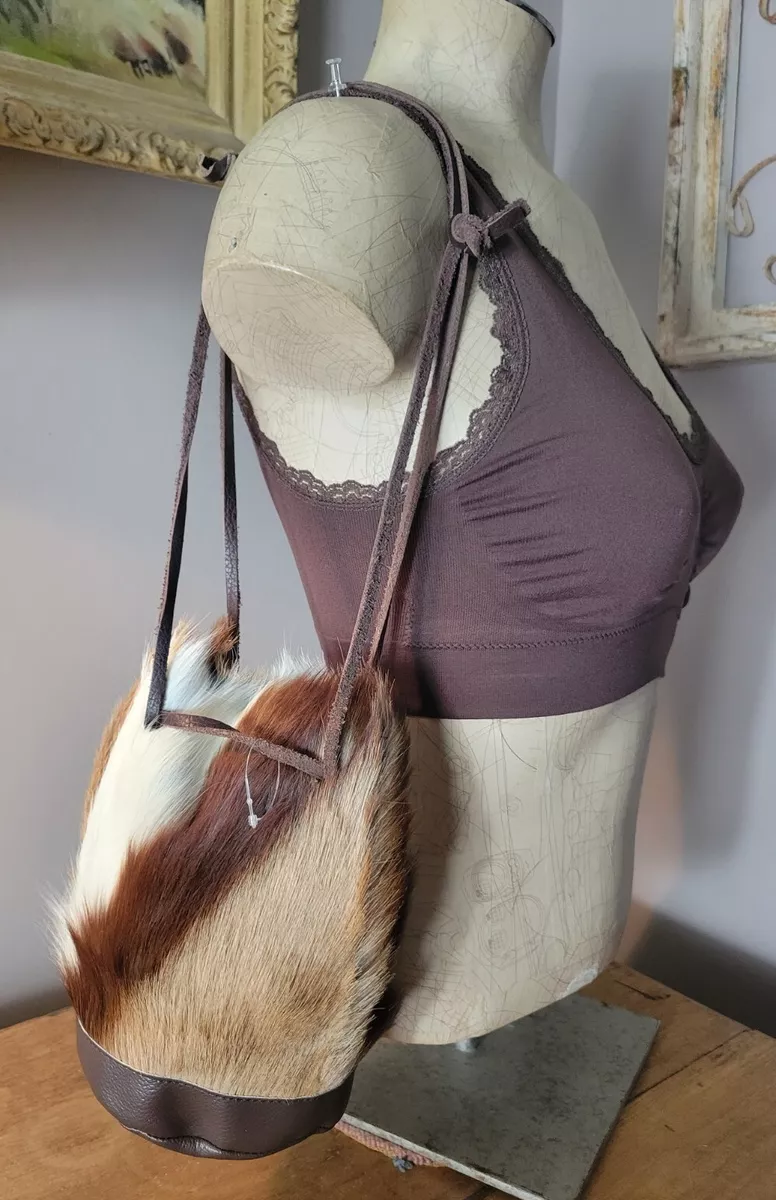 Vintage real Deer Skin Fur Little Bucket Bag Southwestern handbag purse  unisex