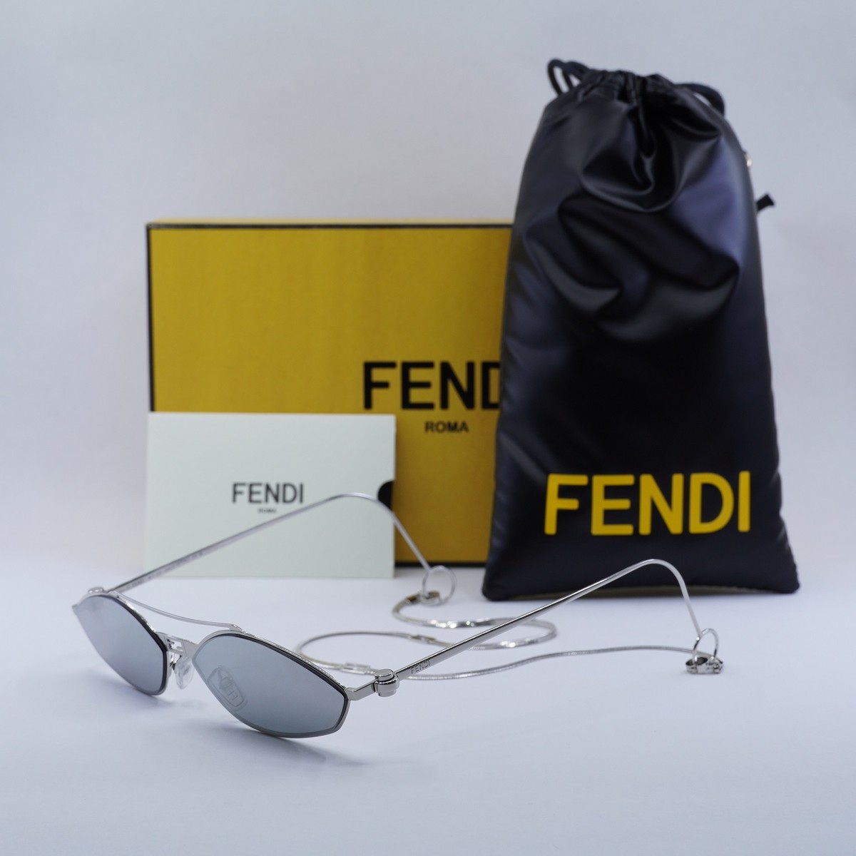 New FENDI FE40114U-Y 16C Shiny Palladium with Palladium Chain