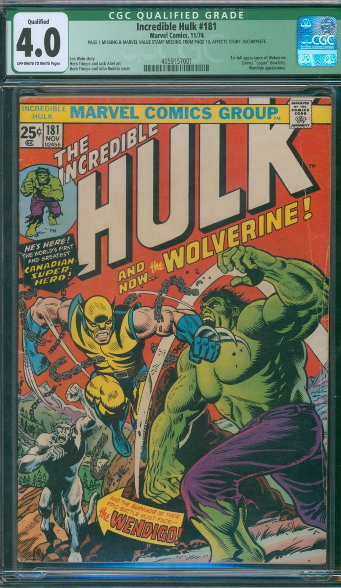 Incredible Hulk #181 ⭐ CGC 4.0 Qualified -Missing Pg ⭐ 1st