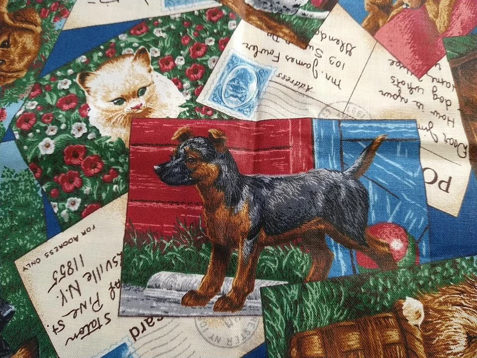 Vintage VIP Cranston Fabric Postcards Puppies & Kittens 27" x 44" Dog Cat Fabric - Image 4 of 4