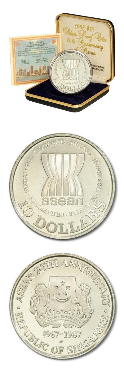 シンガポール　1987年　ASEAN20周年記念　10ドルプルーフ銀貨 1987年 シンガポール 10ドル 大型プルーフ銀貨 ASEAN設立20周年