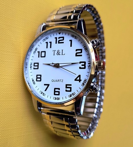 Quarz Uhr Flexband Edelstahl gold silber Zugband Herrenuhr Armbanduhr geprüft - Bild 2 von 4