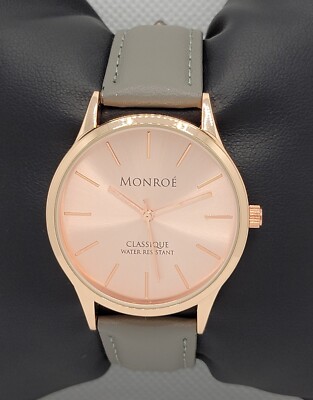 Ladies Monroe by Maestro Rose Gold Tone Gray Genuine Leather Analog Watch G3