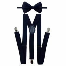 Navy Blue Color of Mens Suspender & Bow Tie Wedding Formal Dress Accessories 