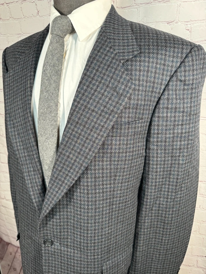 Abrigo Blazer Chaqueta Deportivo OSCAR DE LA RENTA Para Hombres Azul Marino Cuadros Lana 42L Foto 2 de 4