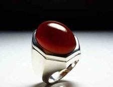 Yemeni Aqeeq Ring For Men, Carnelian Ring With Sterling Silver 925, Natural Agat