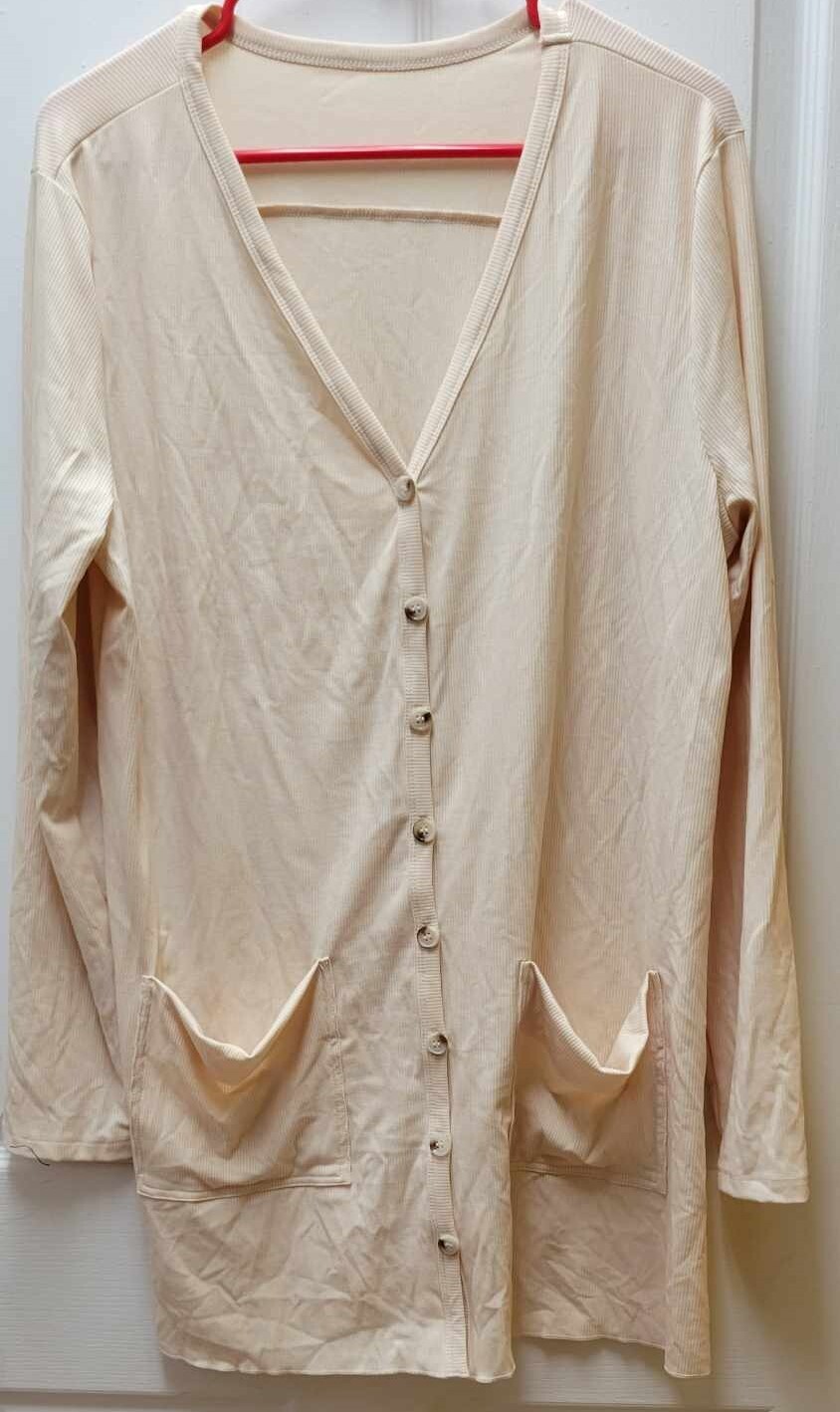 Women's Extra Long Button-down light tan sweater … - image 3