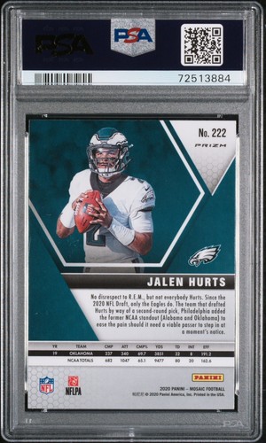 2020 JALEN HURTS RC Panini Mosaic #222 Green Mosaic PSA 10 GEM MINT Color Match - Picture 2 of 2
