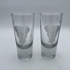 Lot Of 2 Vintage Crisa 28 Double Shot Glass with Frosted Elephant Etched