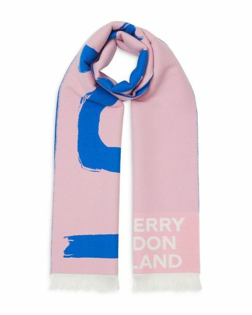 NEW BURBERRY LONDON Logo Love Scarf,Reversible,Pink/Blue,ITALY