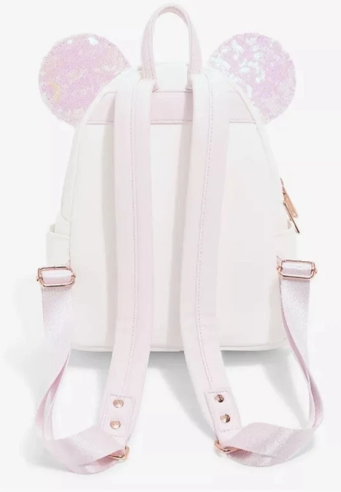NUEVO CON ETIQUETAS~ Mochila Mini Loungefly Disney Minnie Mouse Lentejuelas Iridiscentes Blancas Foto 3 de 4