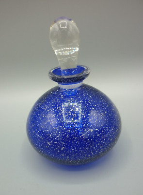 Perfume Bottle/ Vase - Art Glass Hand Blown with Stopper - Rich Blue w/ Sparkles
