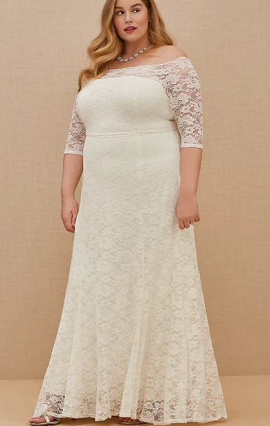 TORRID Sz 20 IVORY LACE OFF SHOULDER FIT FLARE WEDDING DRESS