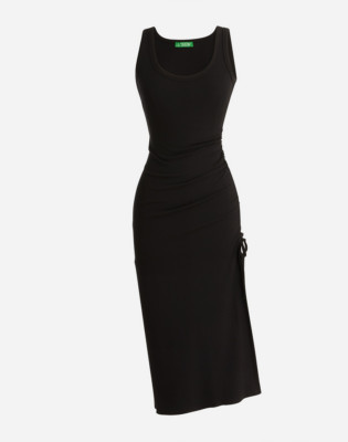 NEW J. CREW BLACK VINTAGE RIB RUCHED MIDI DRESS SZ XL EXTRA LARGE
