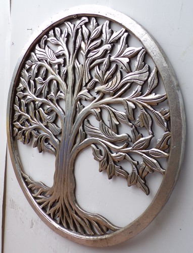 Pannello albero della vita in legno traforato cm 80 argento anticato tondo - Picture 5 of 7