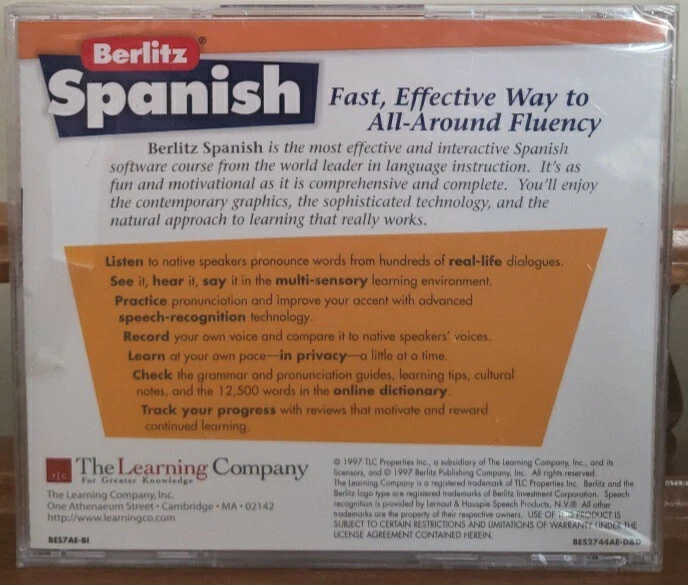 Vintage Berlitz  Spanish PC (Win/Mac) CD-ROM Software - The Learning Company NEW - Image 2 of 2